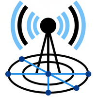 20x20 black icon with white background and blue accents. The icon should represent wireless network design
