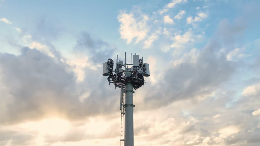 Texas Cell Net Tower at sunset via drone